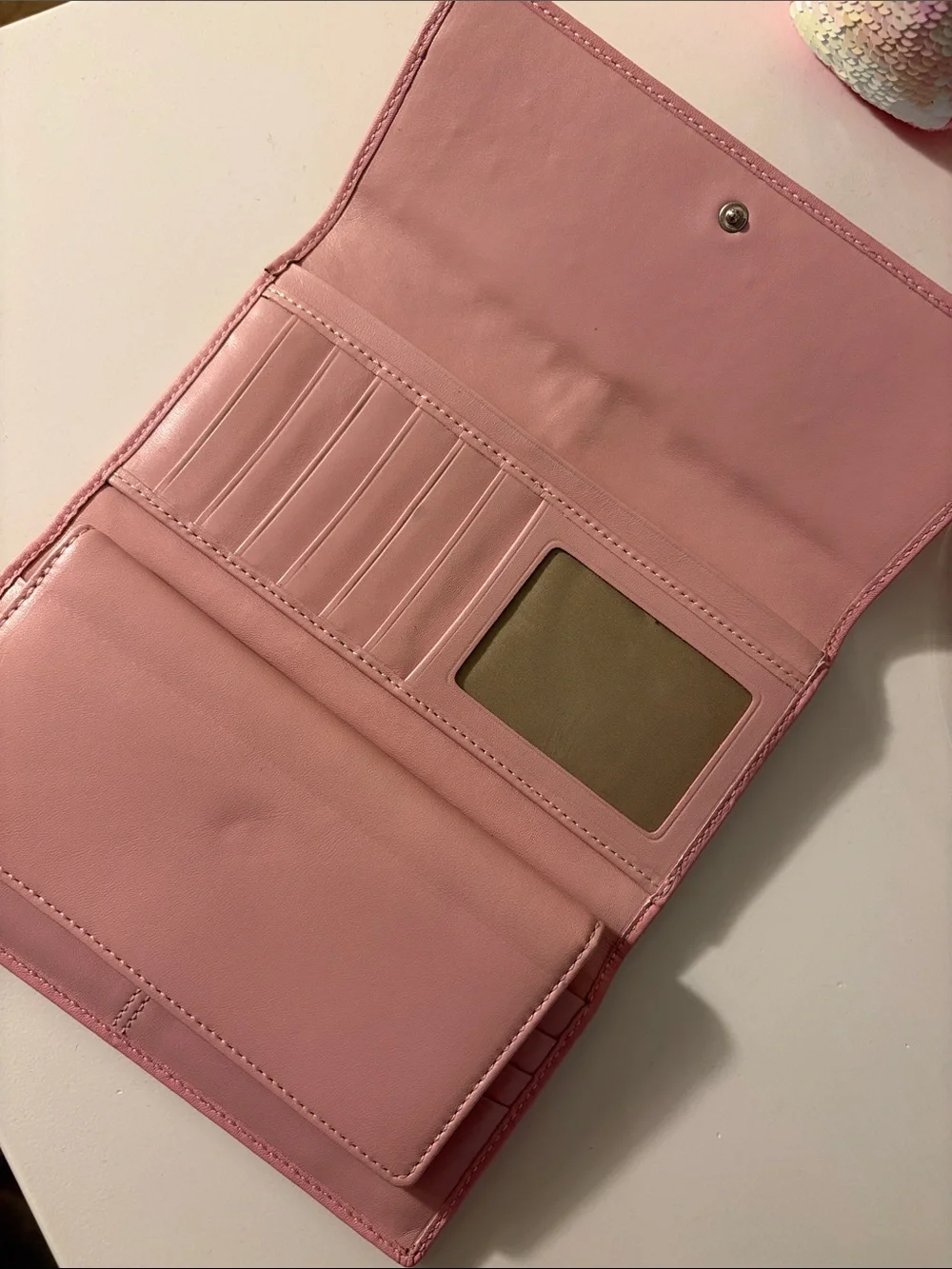 Coach Pink Leather Fold Wallet with Ruched Detail
